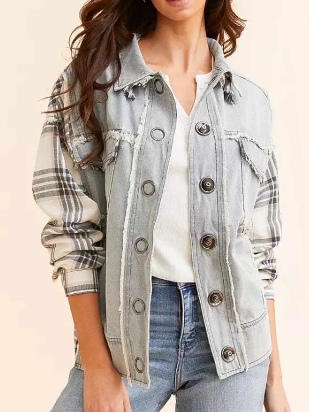 Oli & Hali Denim Plaid Sleeve Jacket